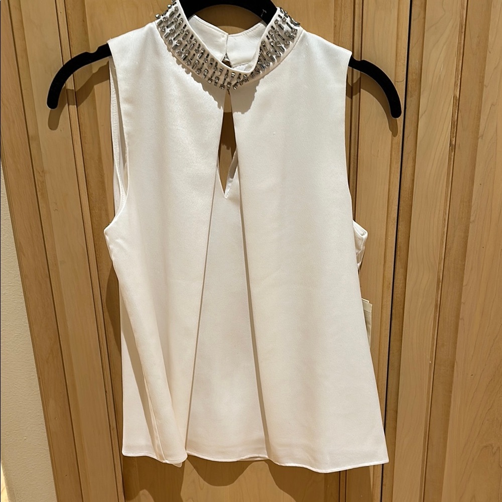 Elise J Embellished White Sleeveless Top